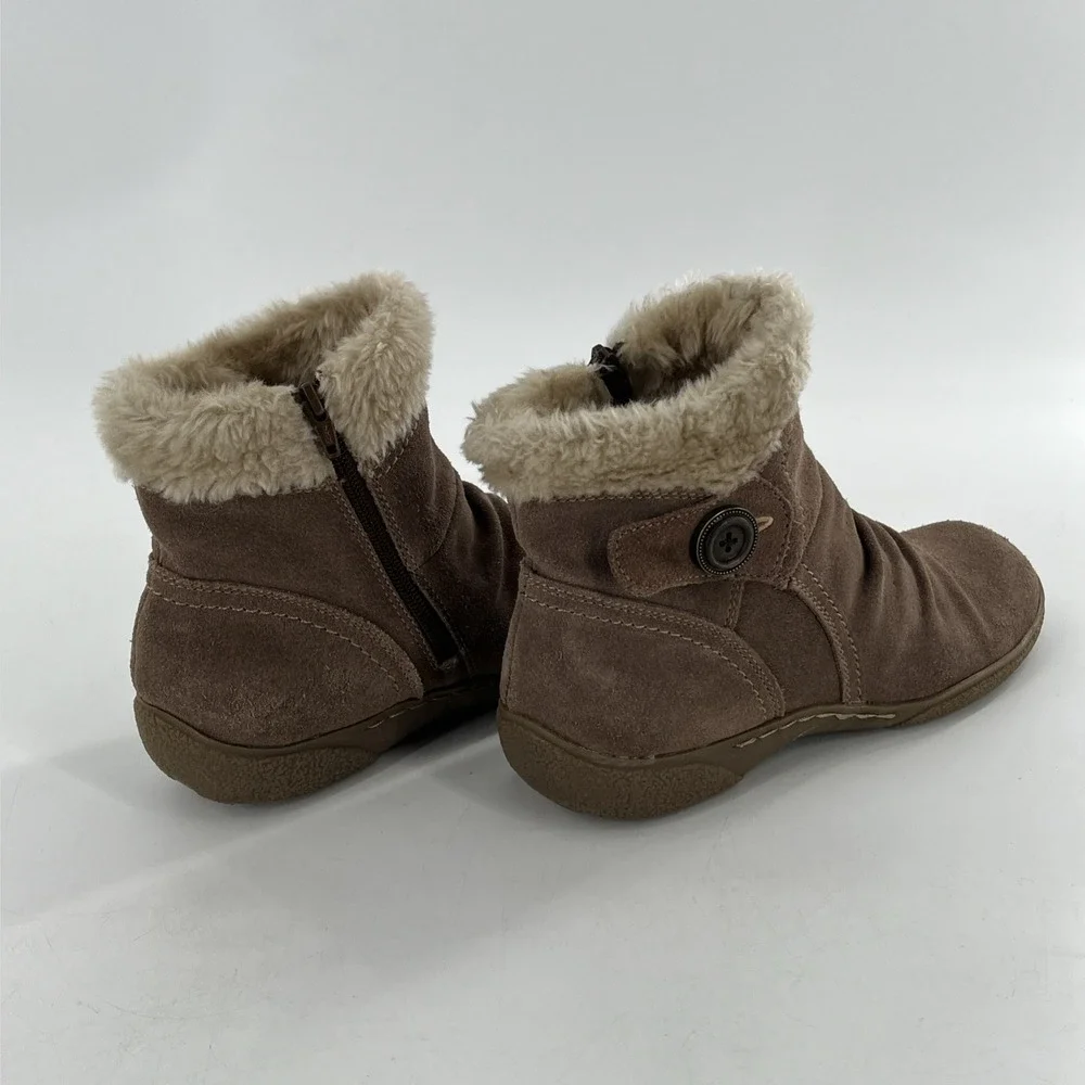 BareTraps Womens Ankle Boots Suede Leather Faux Fur Flat Comfort Tan‎ Cashew 10